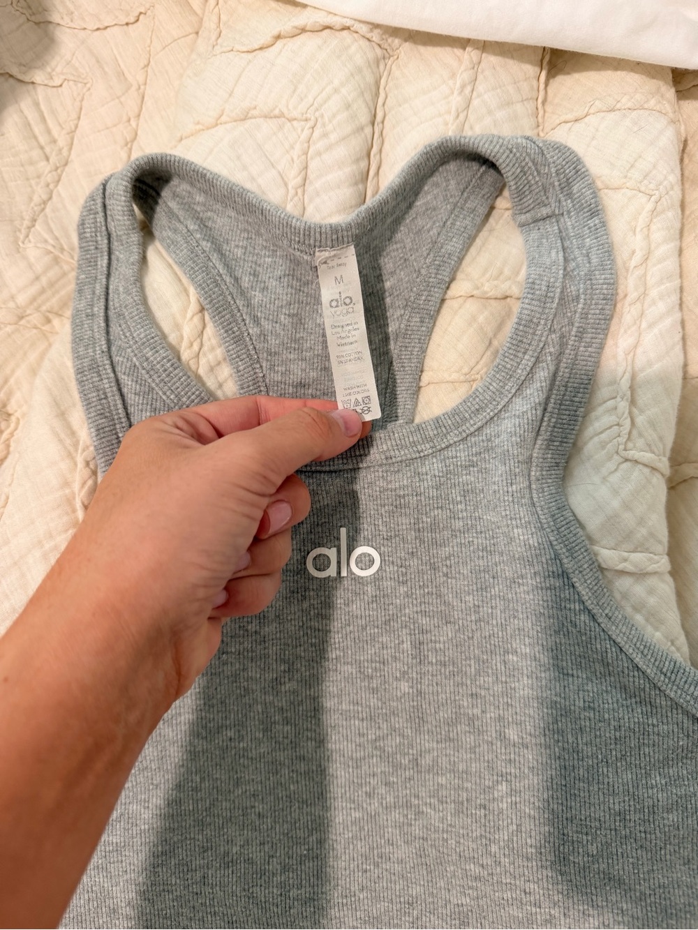 ALO Yoga Grey Ribbed Racerback Crop Tank - Picture 2 of 3
